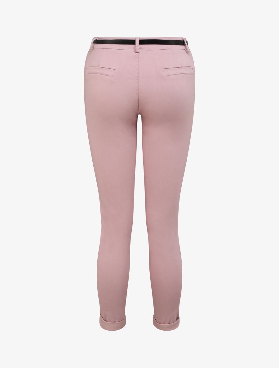 Pantalon 7/8 uni à revers - Rose poudré - 2