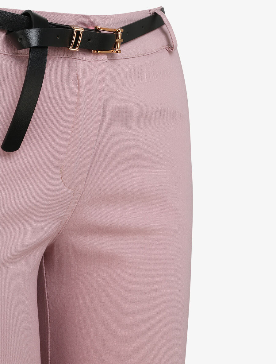 Pantalon 7/8 uni à revers - Rose poudré - 3