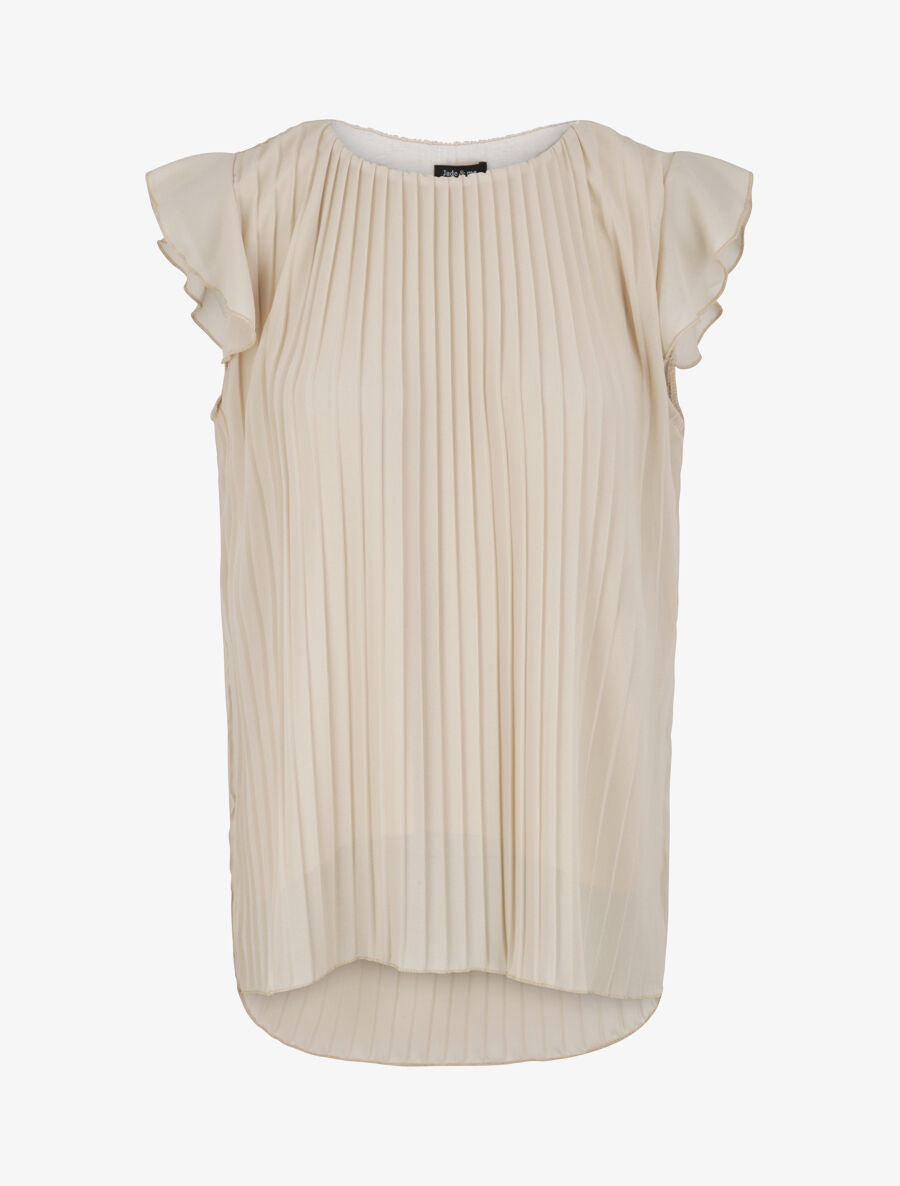 Top droit plissé à épaules volantées - Beige - 4