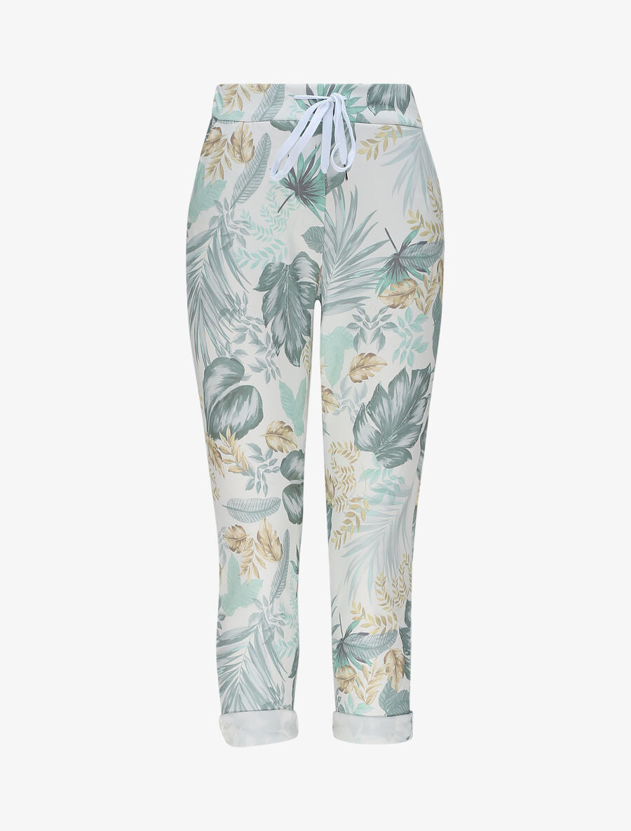 Pantalon imprimé jungle à taille élastiquée - Vert - 1
