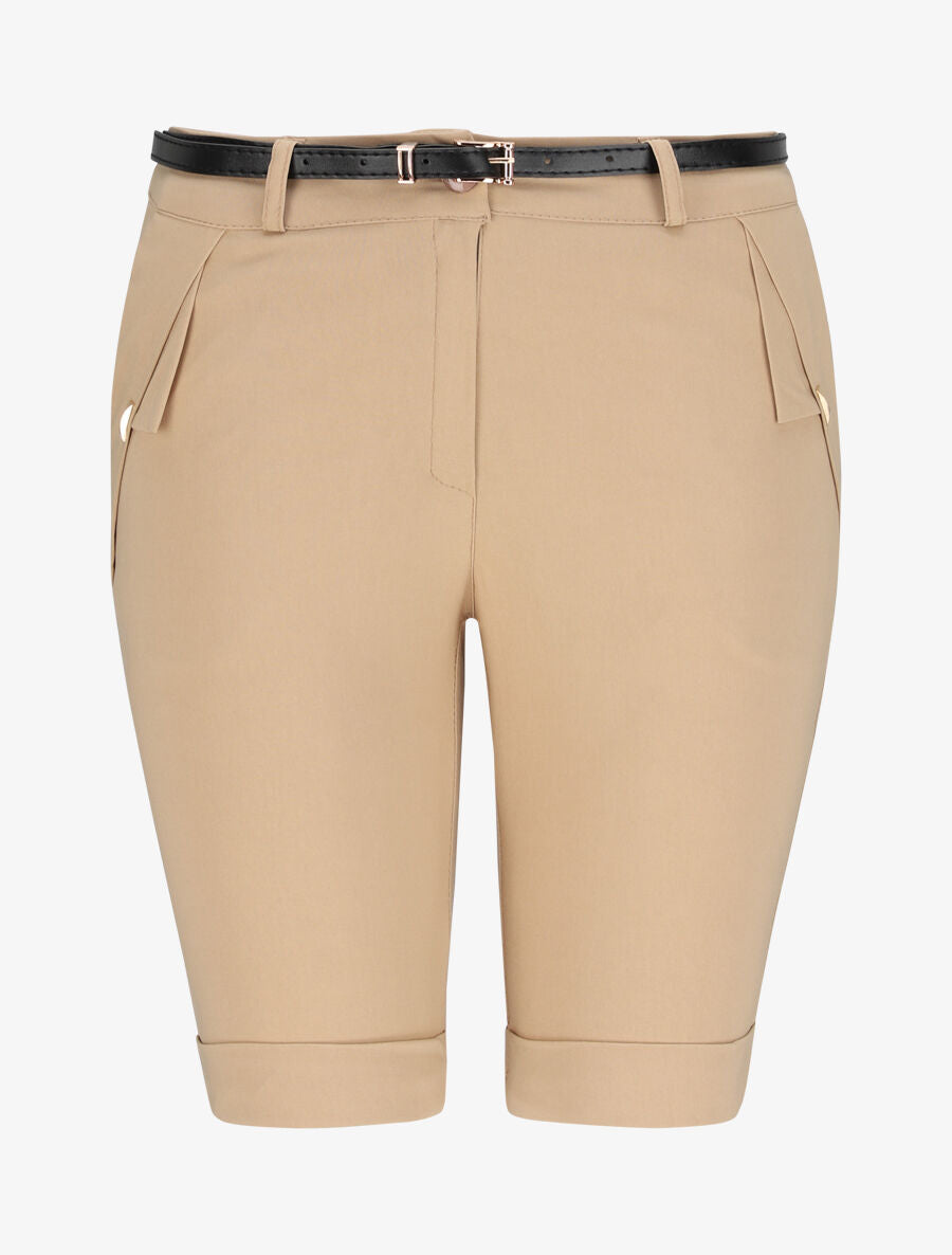Bermuda uni taille haute - Camel - 4