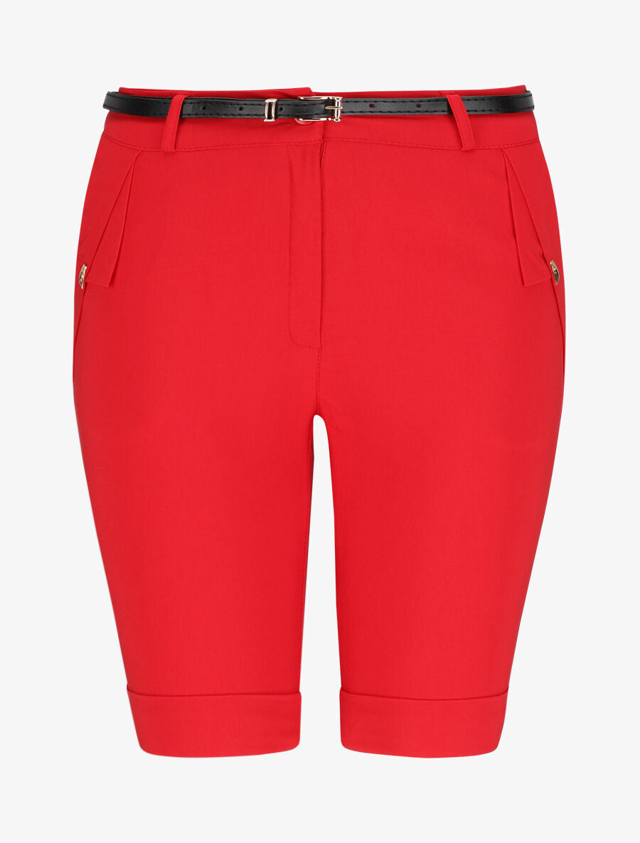 Bermuda uni taille haute - Rouge - 1