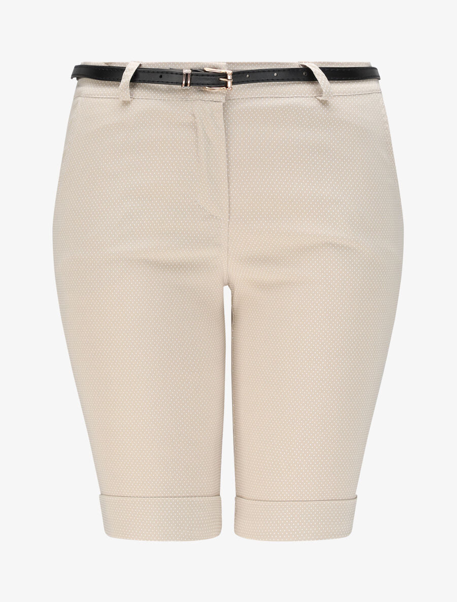 Bermuda à revers imprimé pois - Beige - 3
