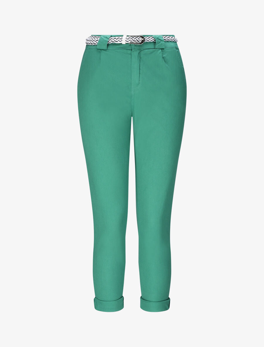 Pantalon droit à taille haute élastiquée - Vert - 4