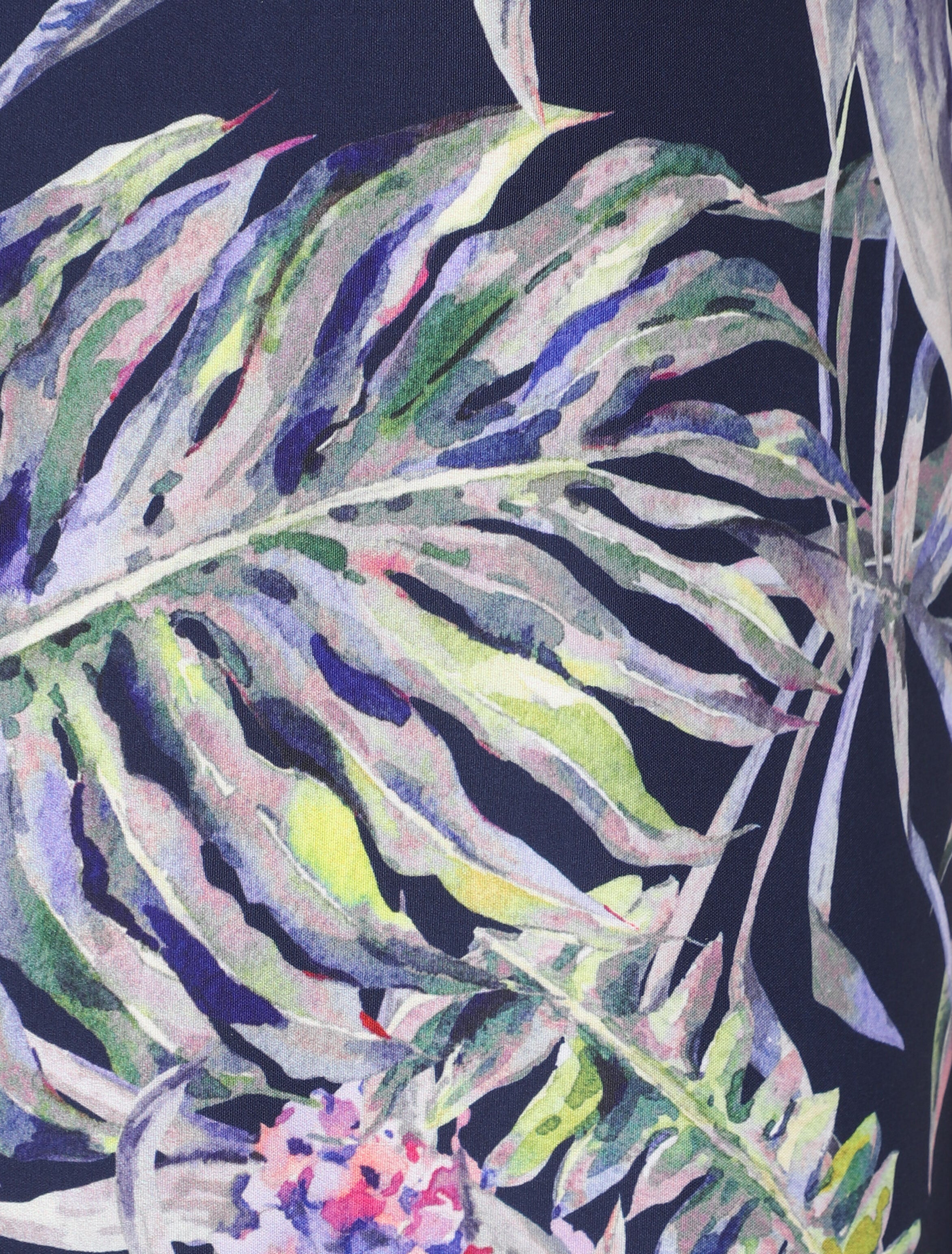 Jupe mi-longue à couture en V imprimé plantes tropicales - Marine - 3