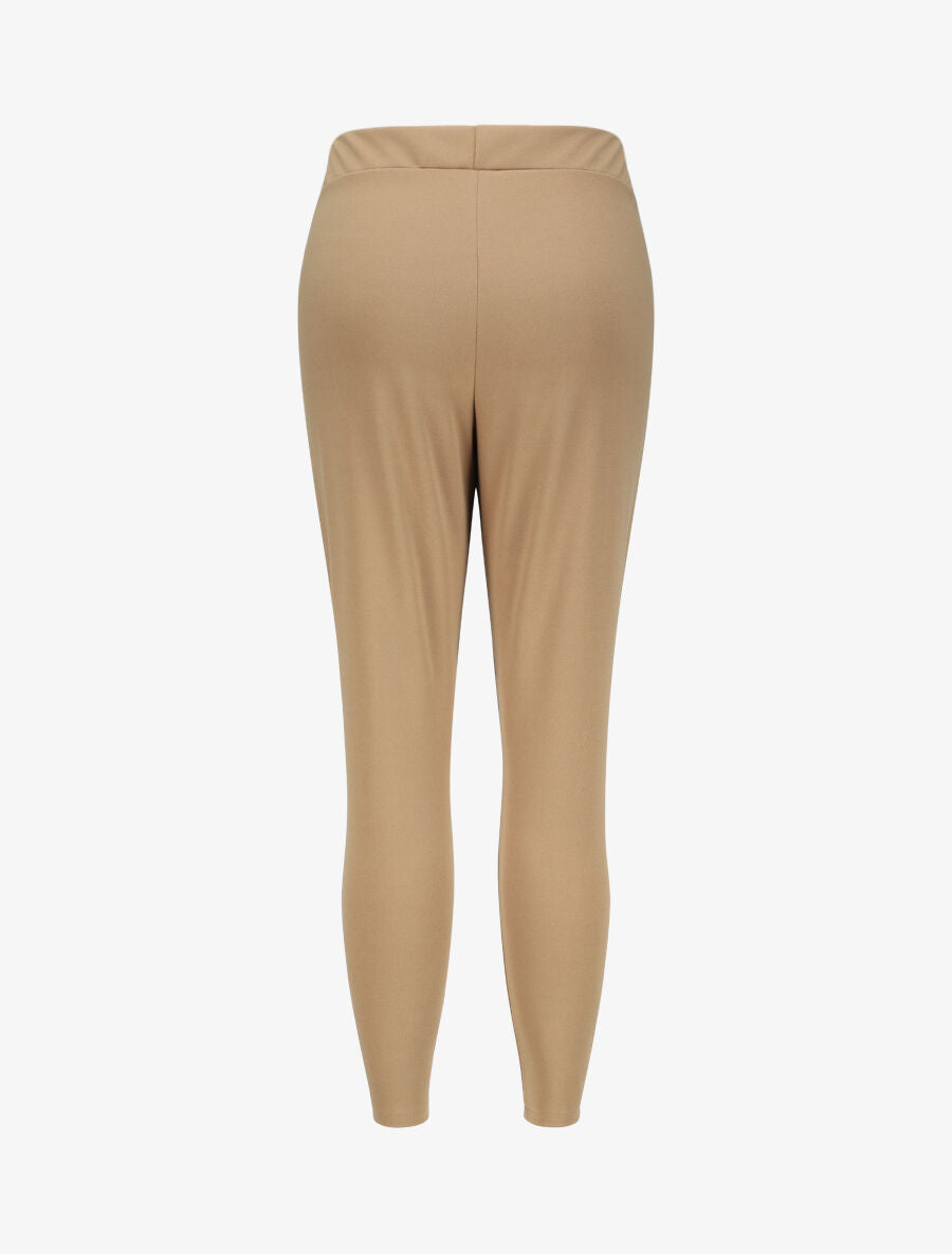 Pantalon à taille élastiquée et liens à nouer - Camel - 2