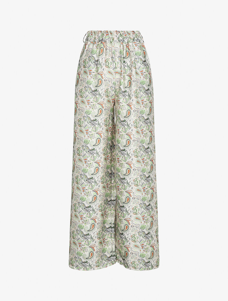Pantalon satiné imprimé cachemire - Beige - 4