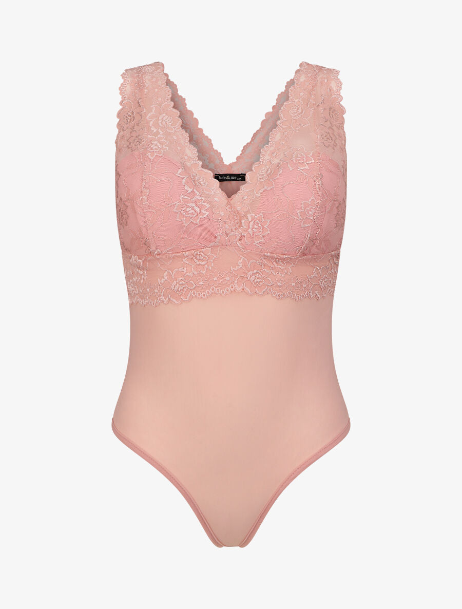 Body uni en dentelle - Rose - 4