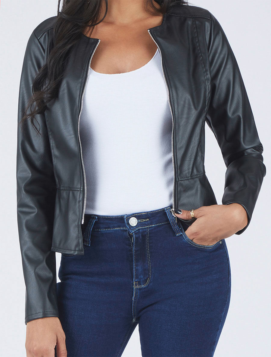 Veste zippée en simili - Noir - 5