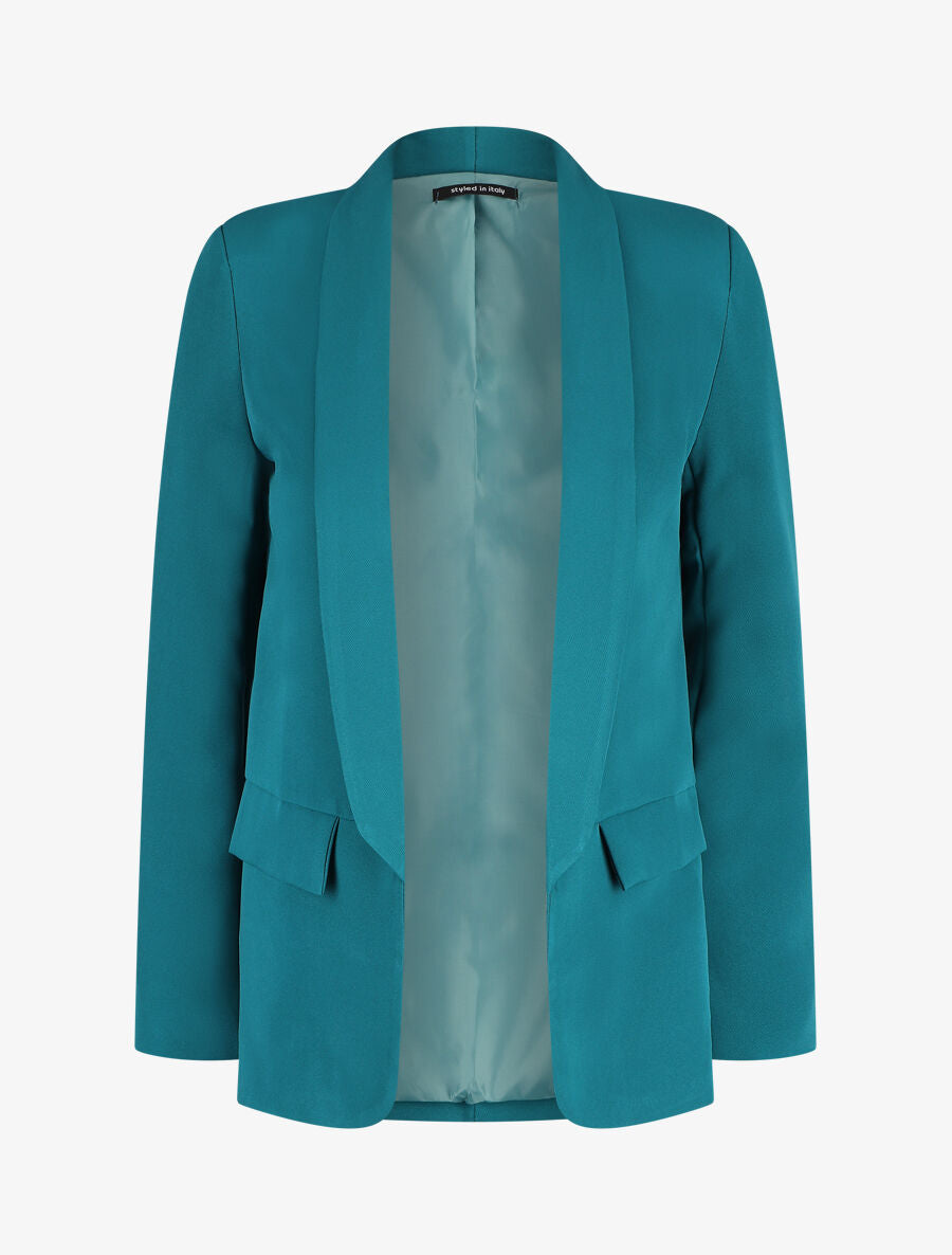 Blazer long à col châle - Bleu canard - 4