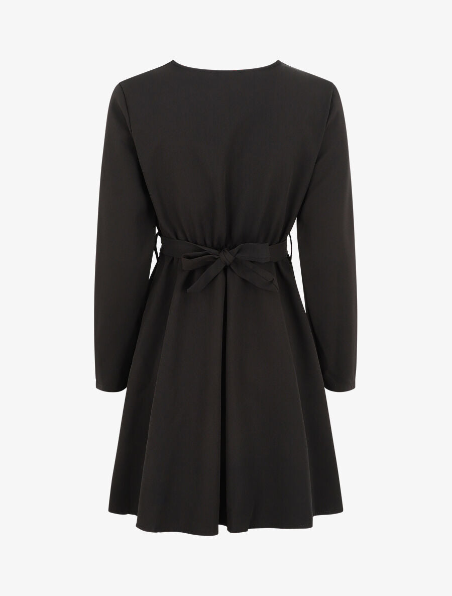 Robe uni à col cache-coeur - Noir - 2