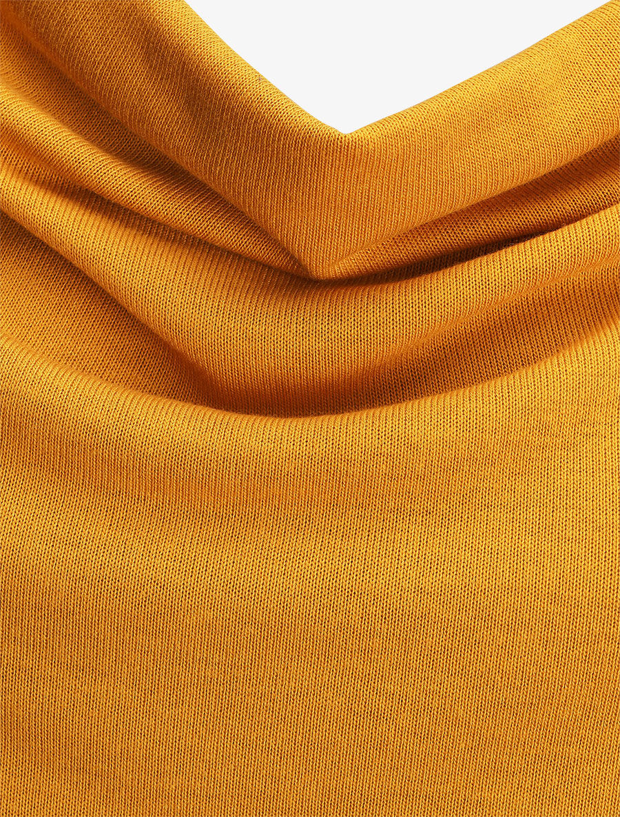 Pull uni à col bénitier et sautoir - Moutarde - 3