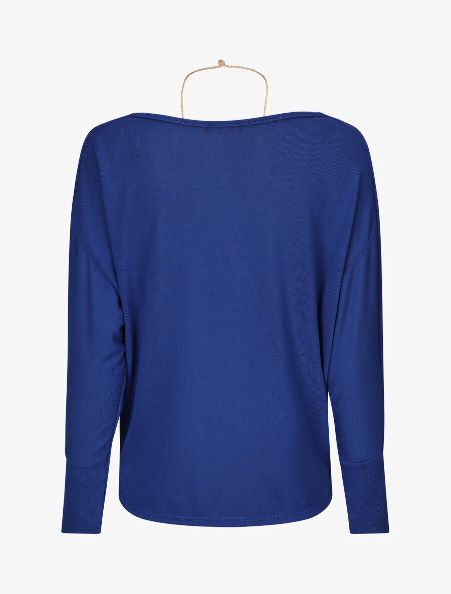 Pull uni à col bénitier et sautoir - Bleu électrique - 2