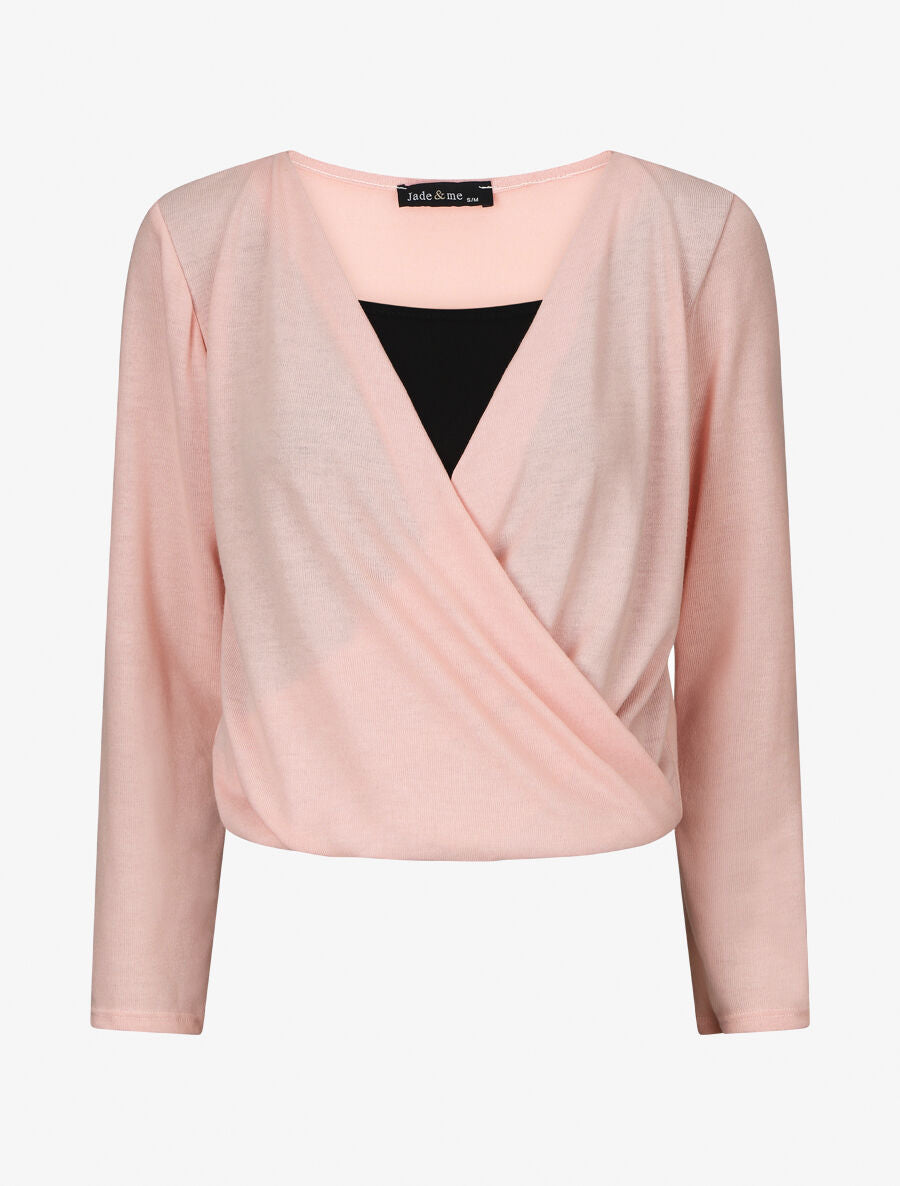 Pull cache-coeur doublé - Rose - 1