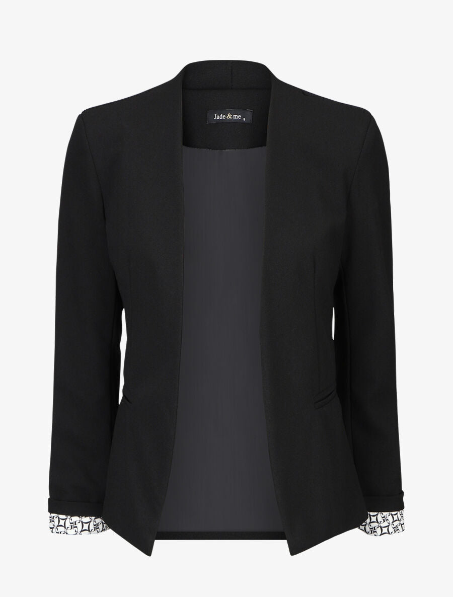 Blazer uni à revers imprimé graphique - Noir - 1