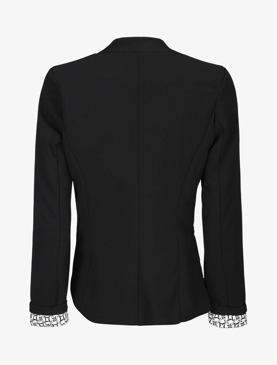 Blazer uni à revers imprimé graphique - Noir - 2
