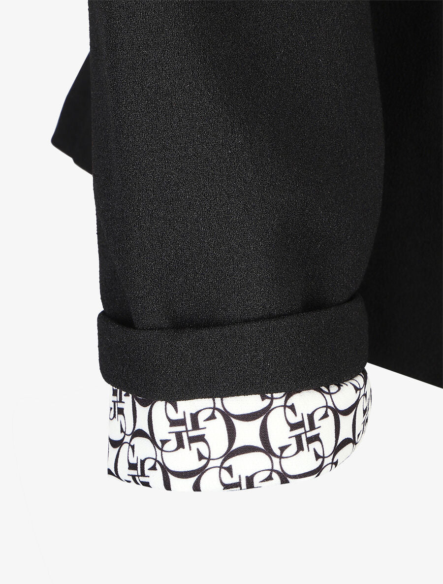 Blazer uni à revers imprimé graphique - Noir - 3