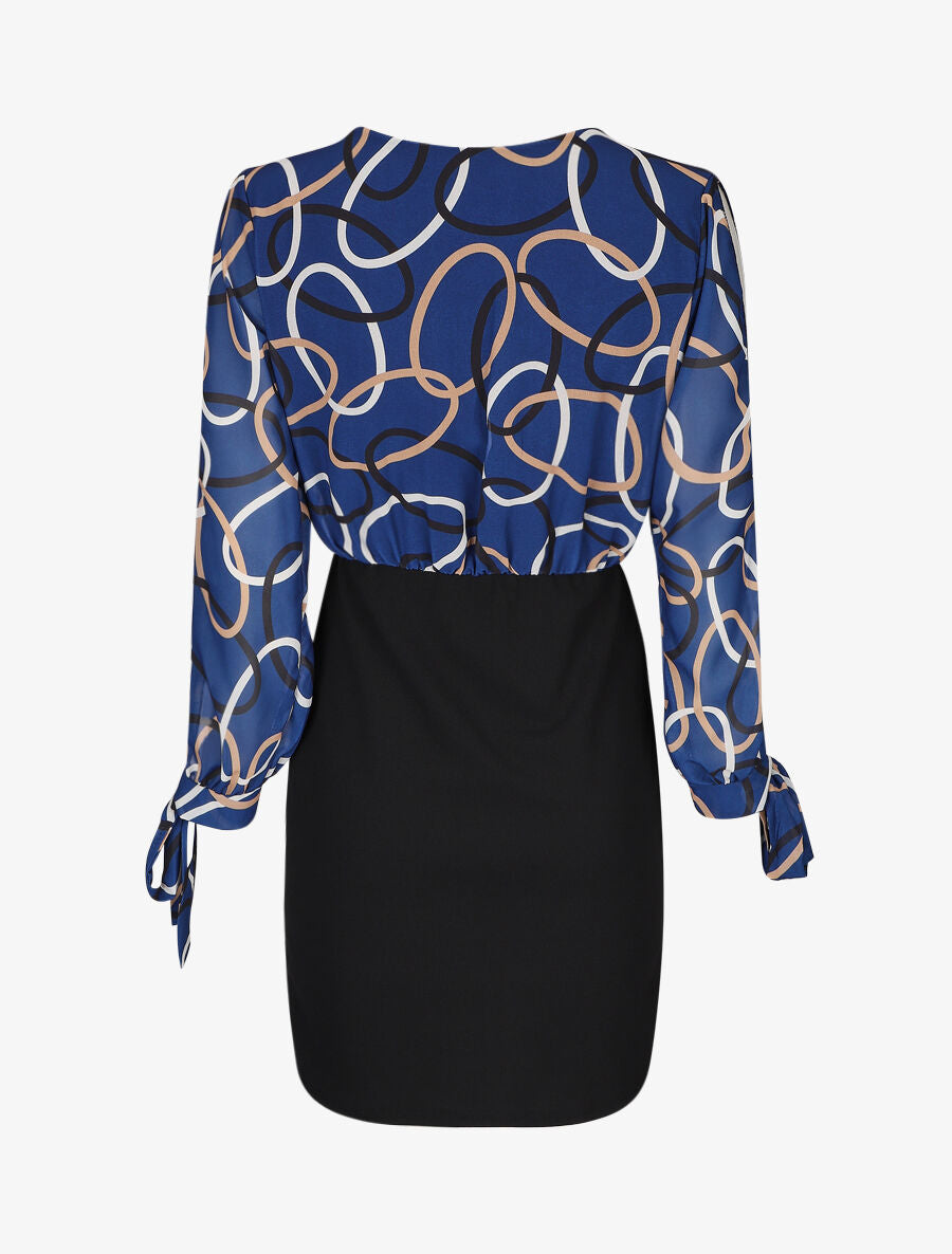 Robe fourreau à buste imprimé anneaux - Bleu - 2