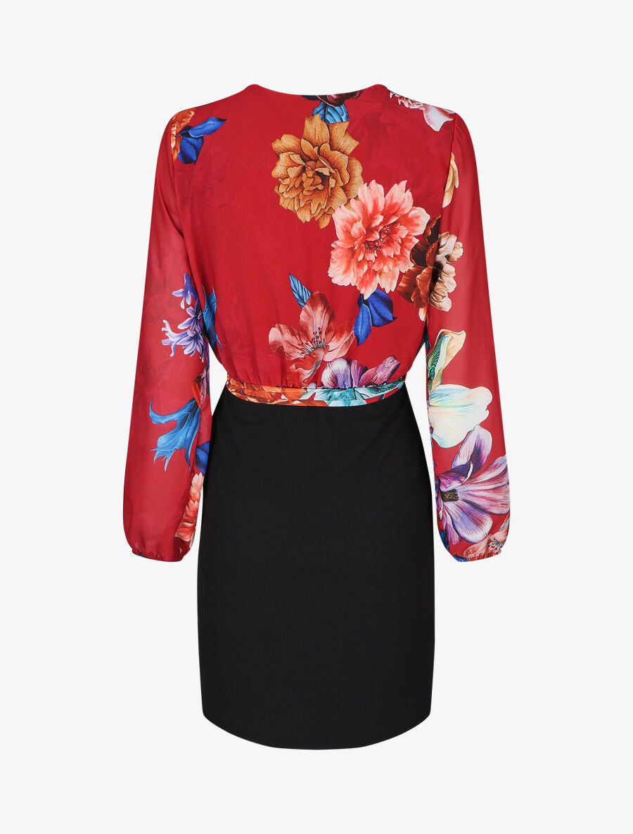 Robe fourreau à buste imprimé fleuri - Rouge - 2