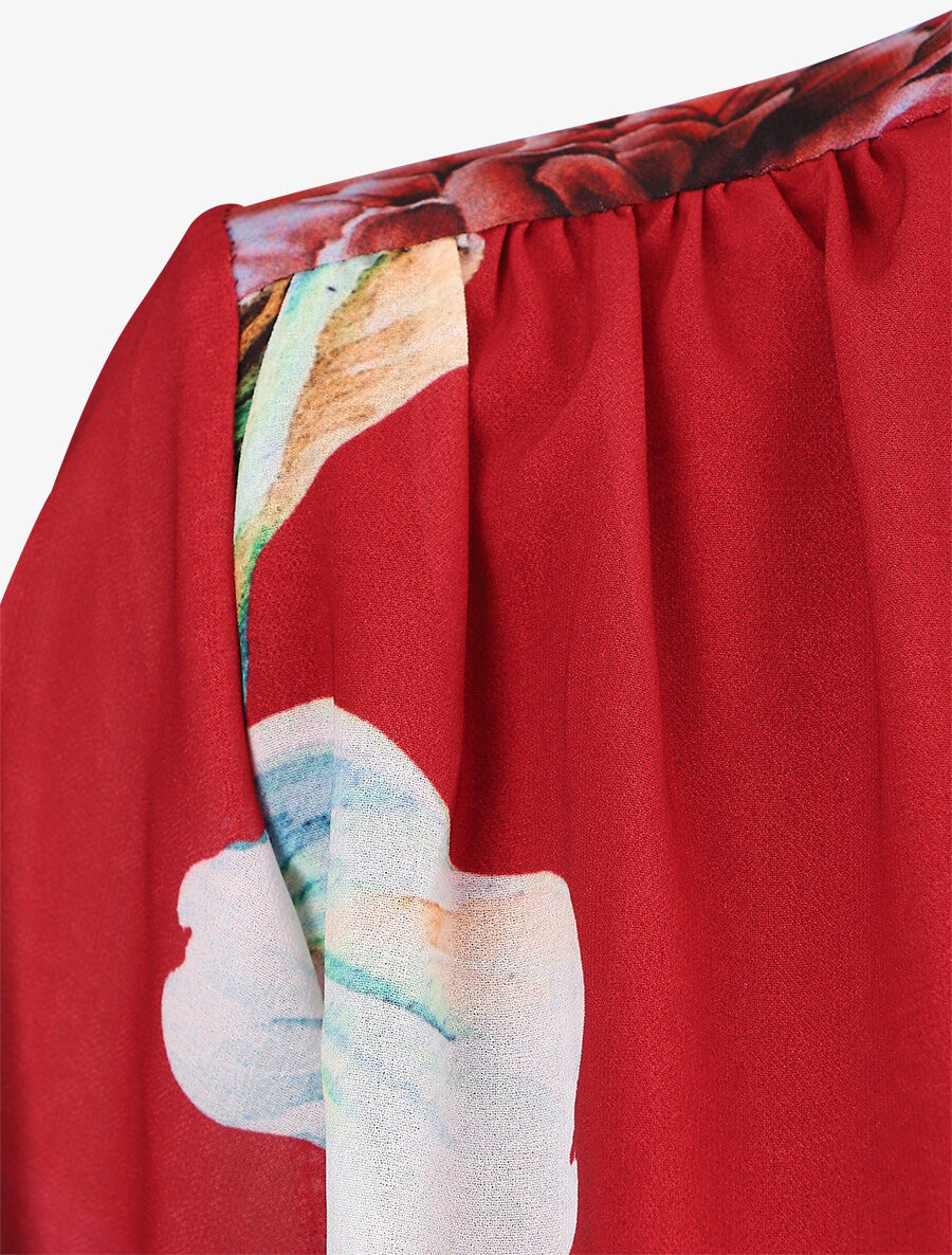 Robe fourreau à buste imprimé fleuri - Rouge - 3