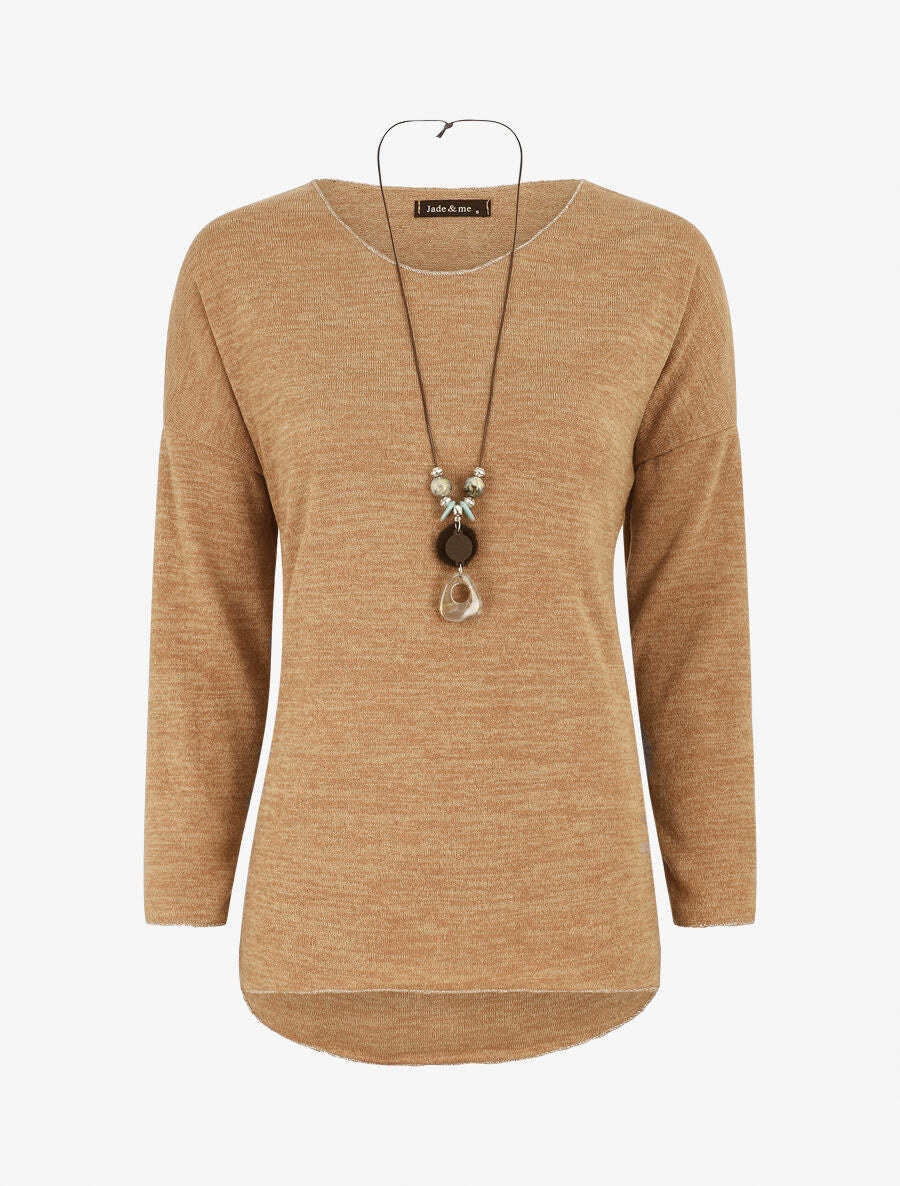 Pull droit à liseré irisé - Camel - 1
