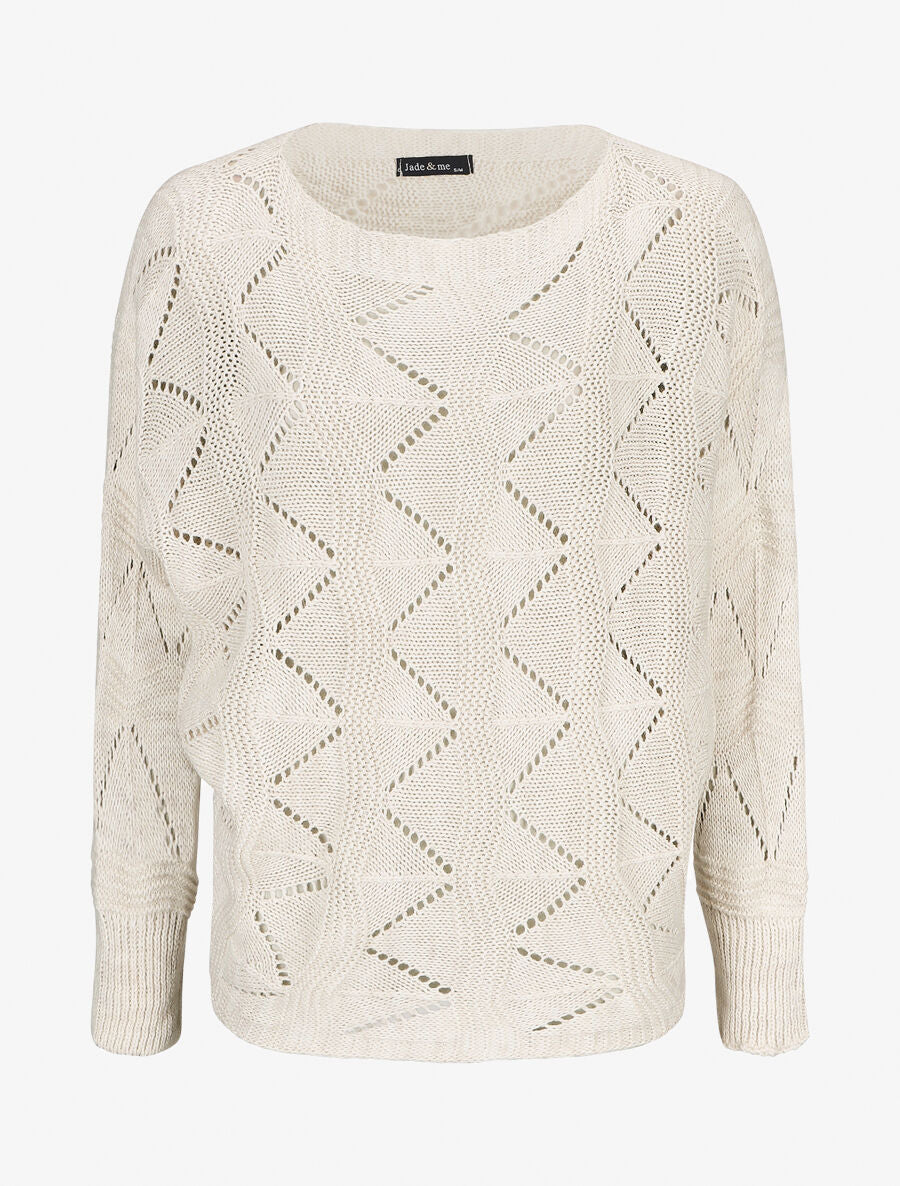 Pull en maille zigzag - Beige - 1
