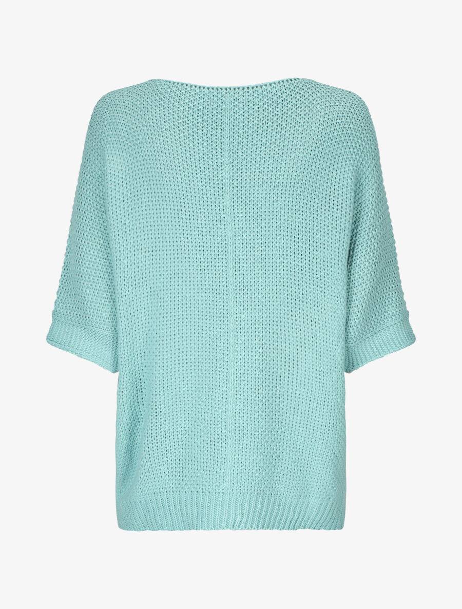 Pull grosse maille à manches 3/4 - Bleu ciel - 2