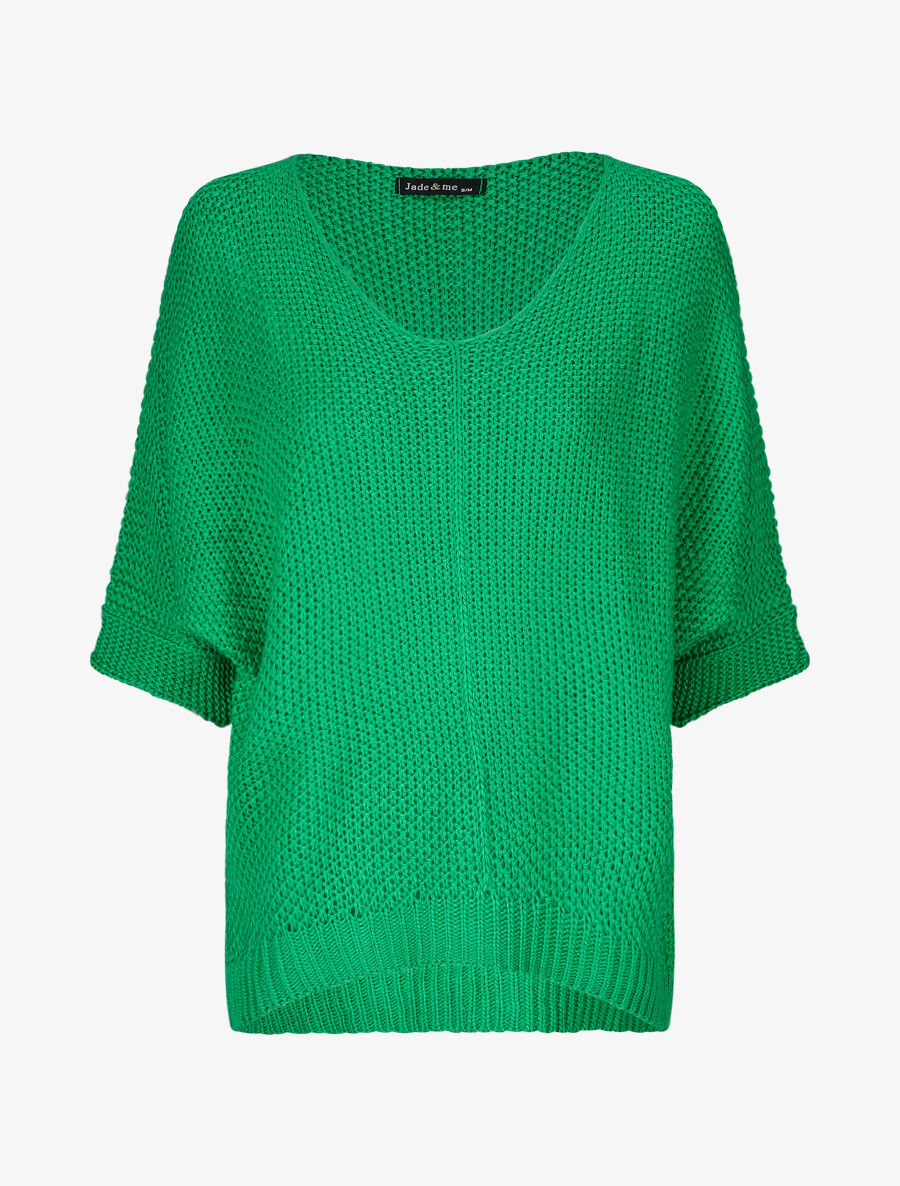 Pull grosse maille à manches 3/4 - Vert - 1