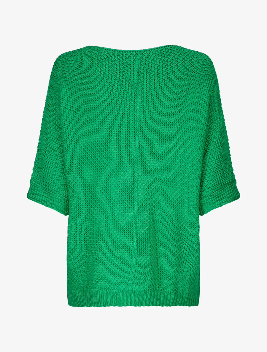 Pull grosse maille à manches 3/4 - Vert - 2