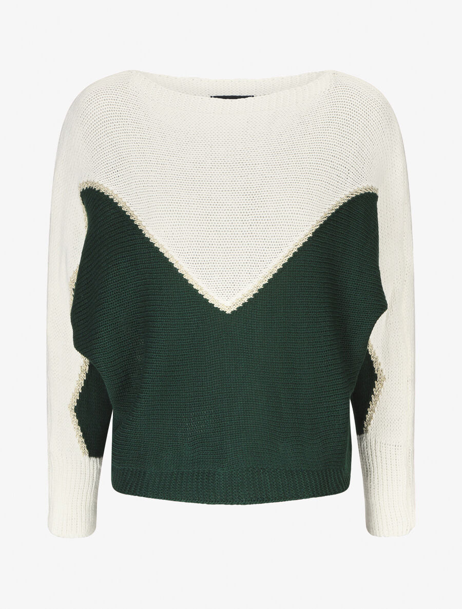 Pull en maille à motif V irisé - Vert sapin - 1