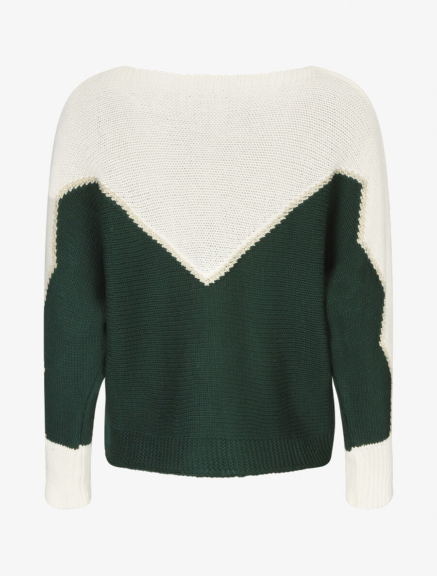 Pull en maille à motif V irisé - Vert sapin - 2