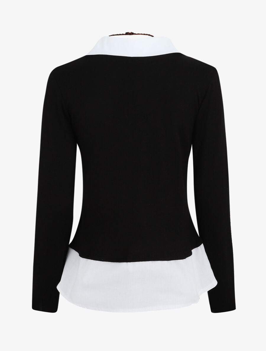 Pull à chemise superposée - Noir - 2