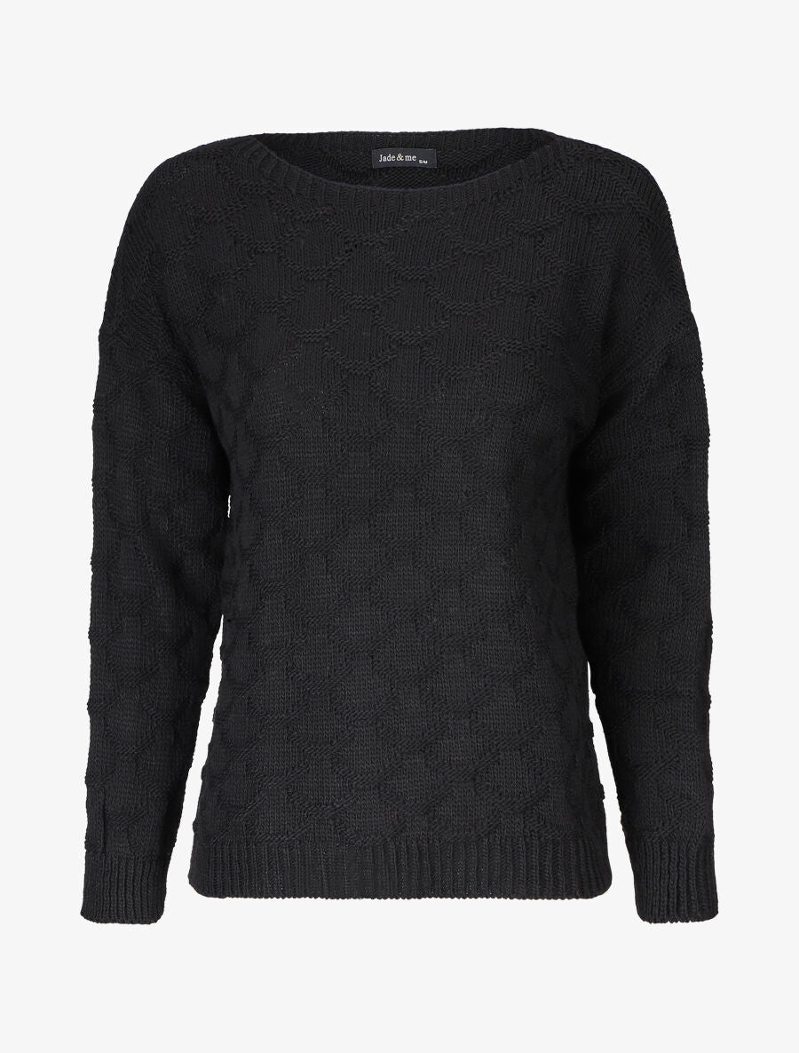Pull uni en maille et col bateau - Noir - 1