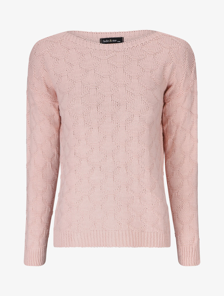 Pull uni en maille et col bateau - Rose - 1