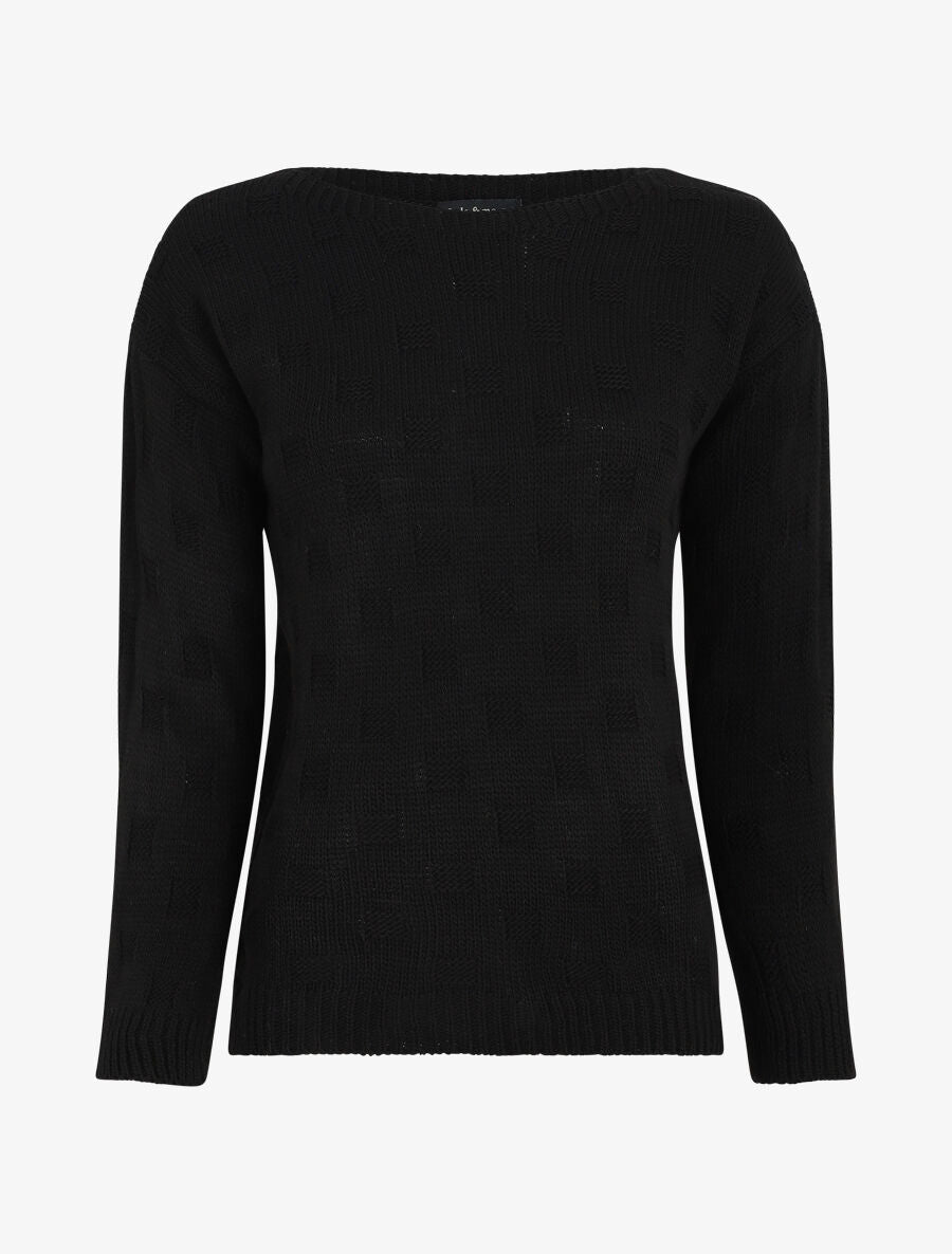 Pull classique à imprimé effet damier - Noir - 1