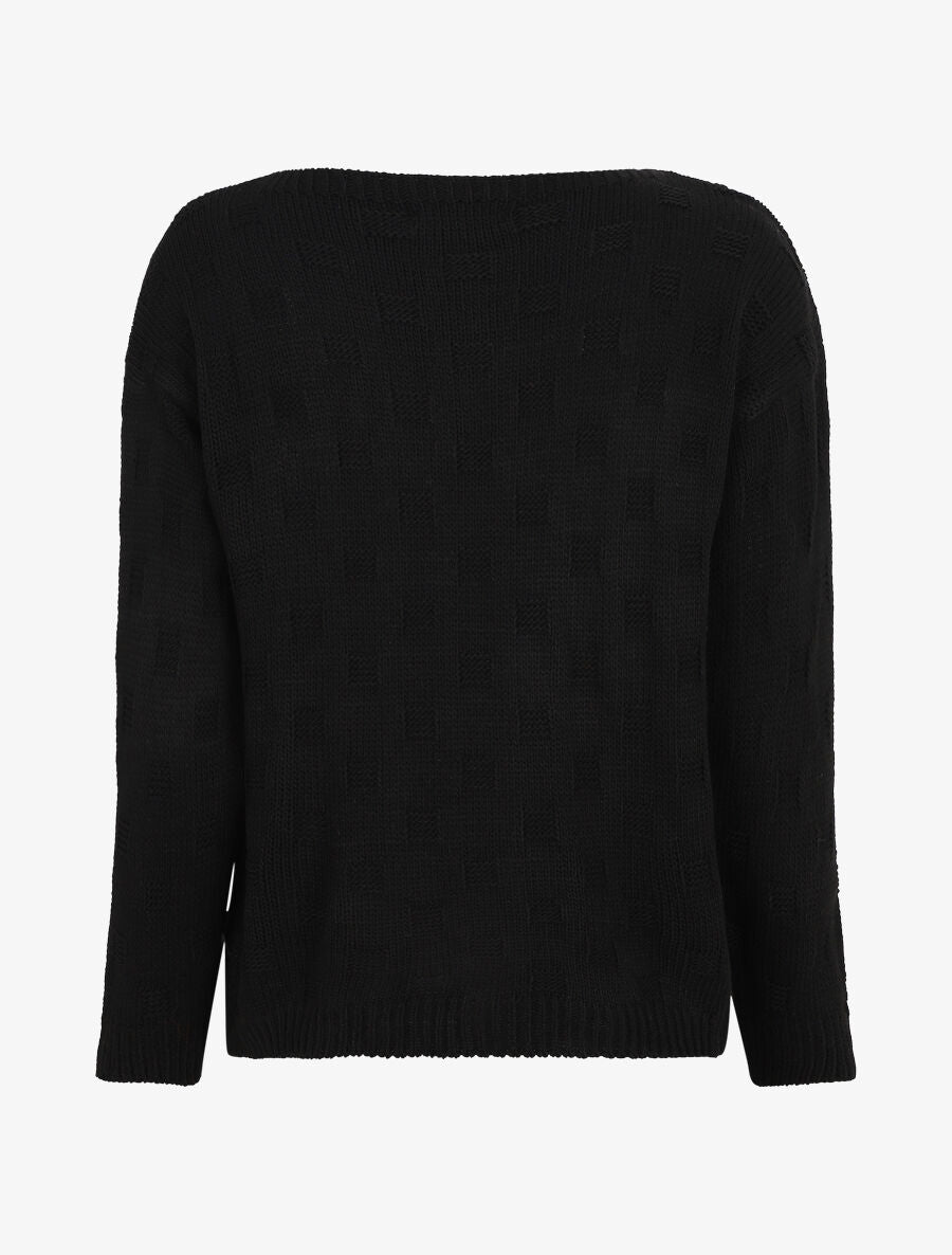 Pull classique à imprimé effet damier - Noir - 2