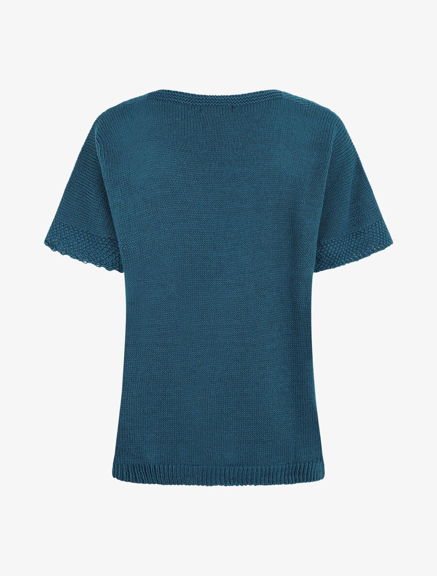 Pull à col rond et manches courtes - Bleu canard - 2