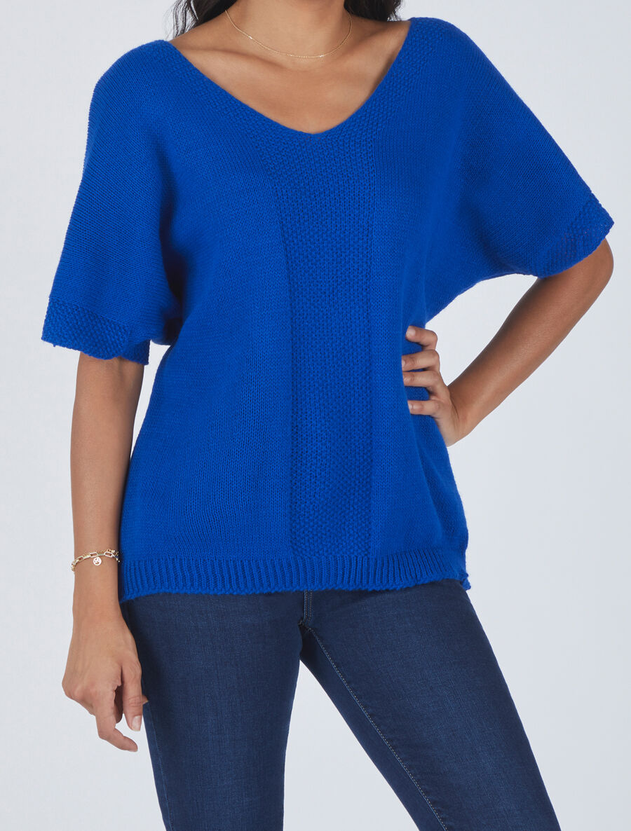 Pull à col rond et manches courtes - Bleu roi - 4