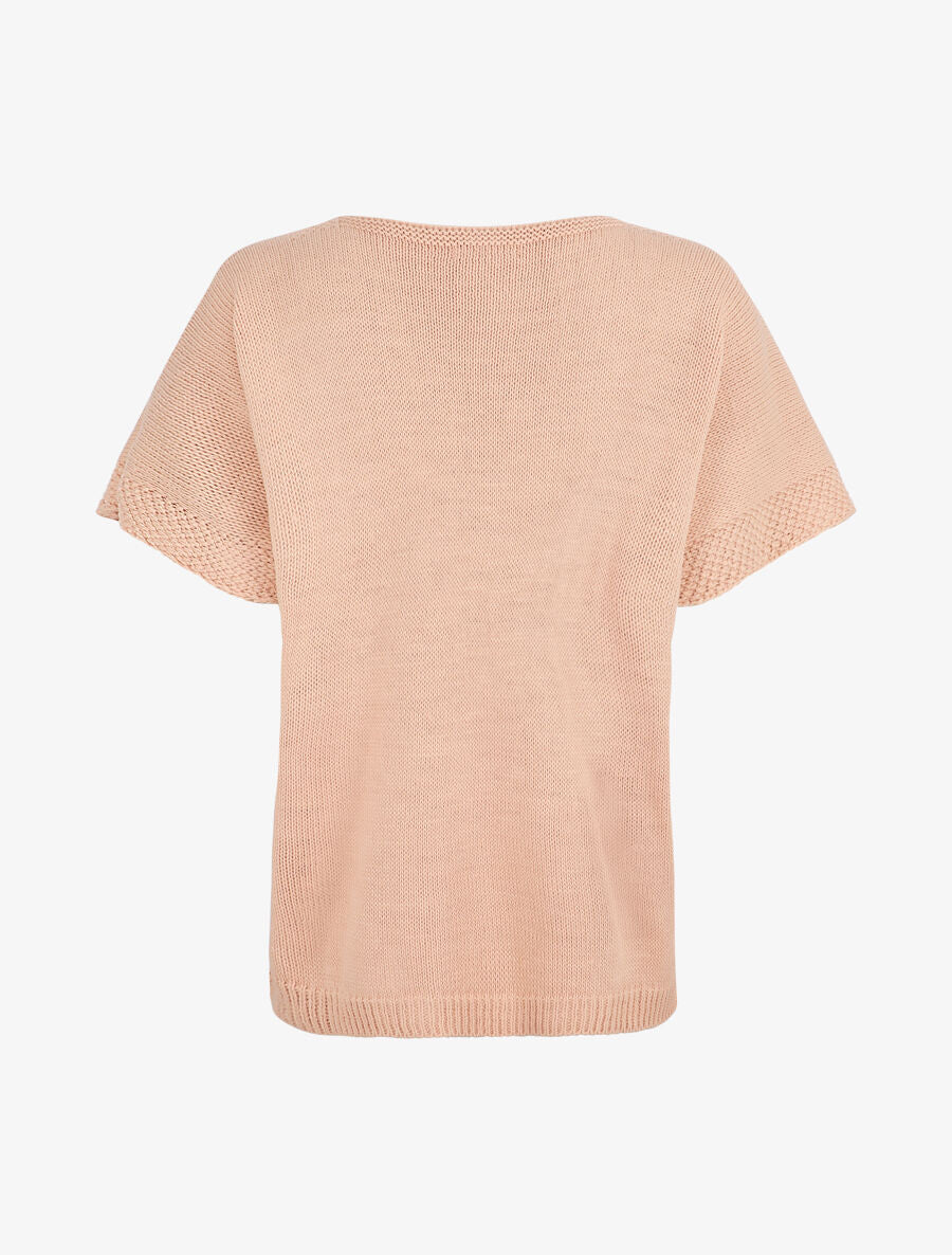 Pull à col rond et manches courtes - Rose - 2
