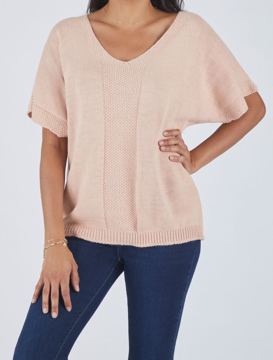 Pull à col rond et manches courtes - Rose - 4