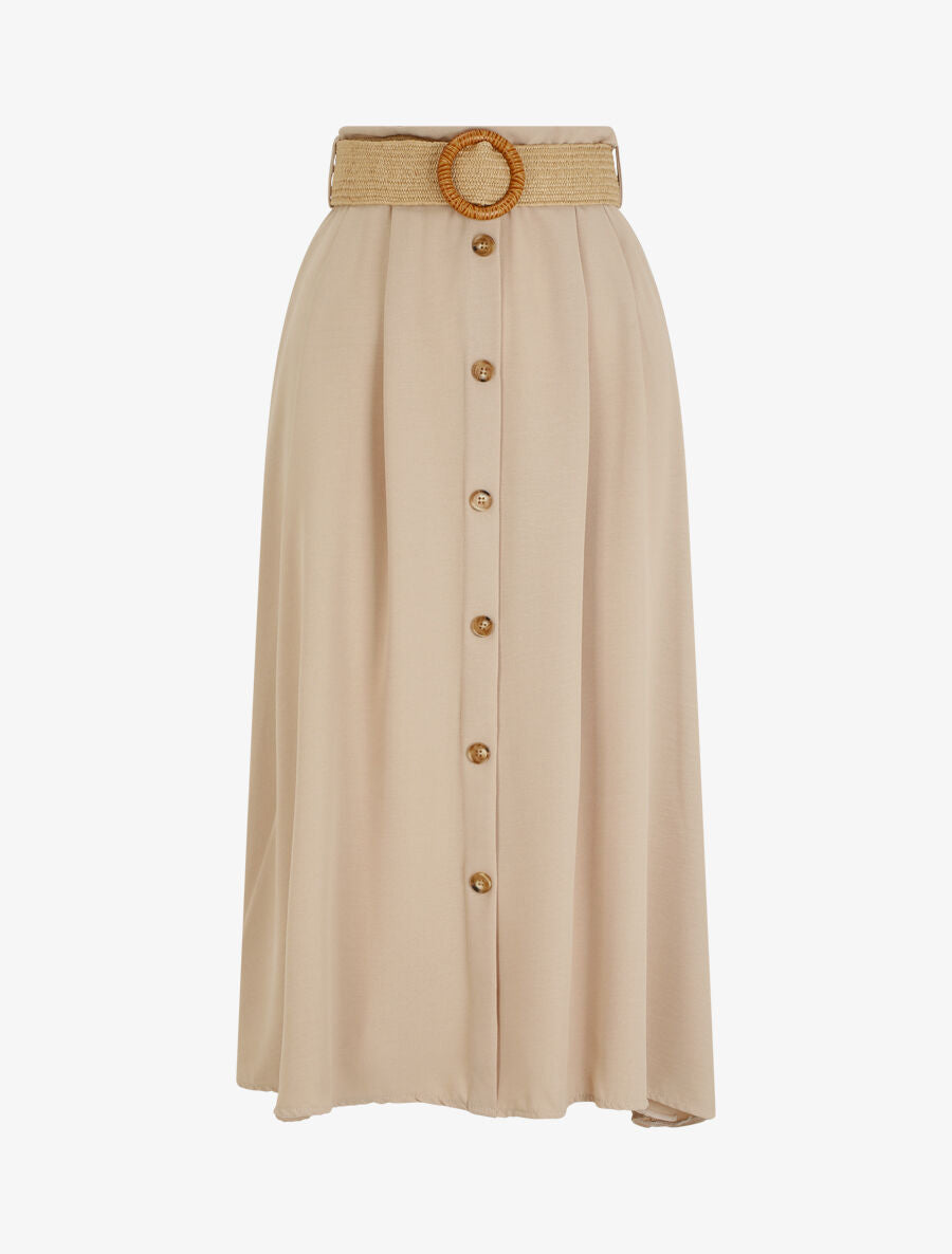 Jupe longue évasée à boutons - Beige - 4