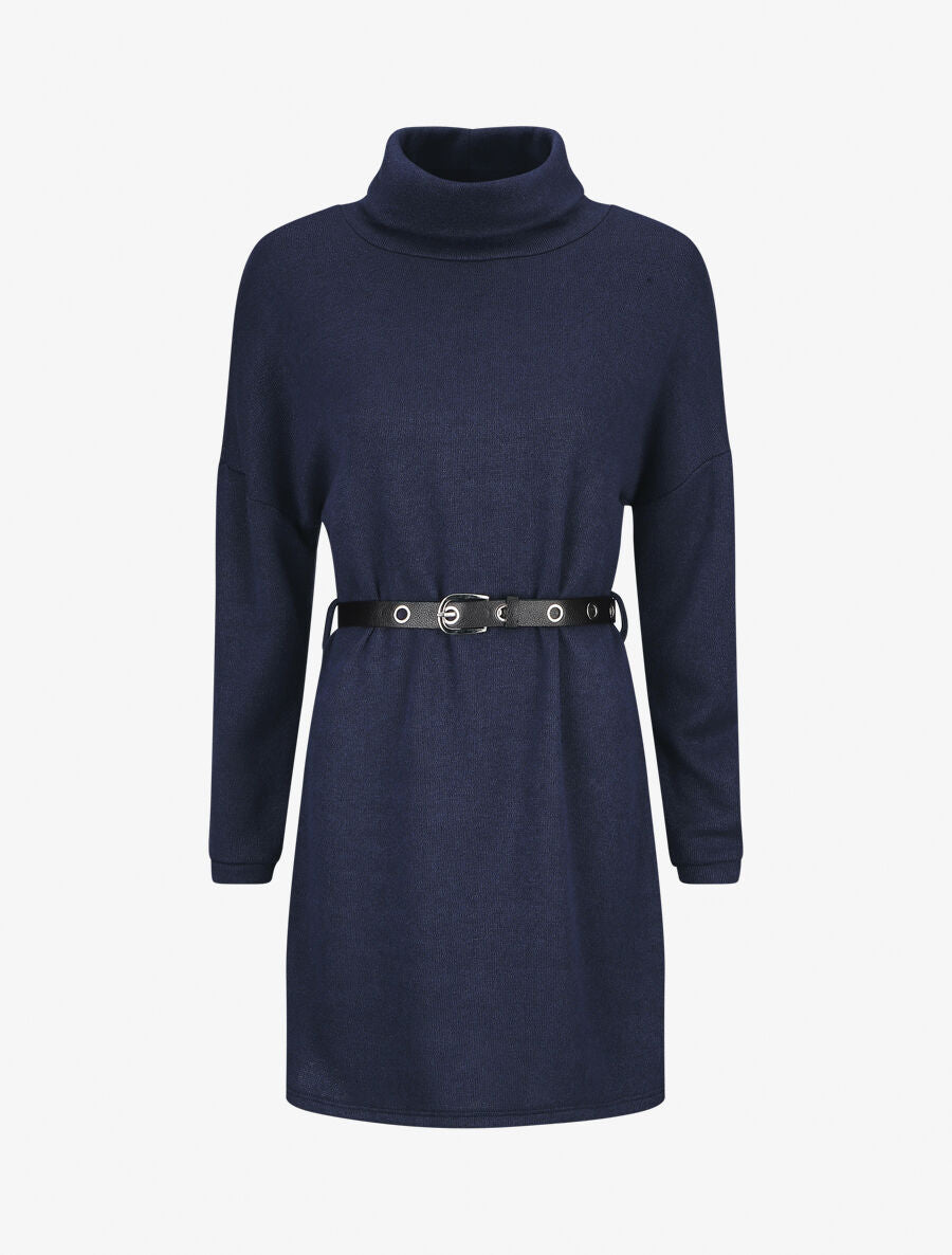 Robe pull à col roulé - Marine - 5