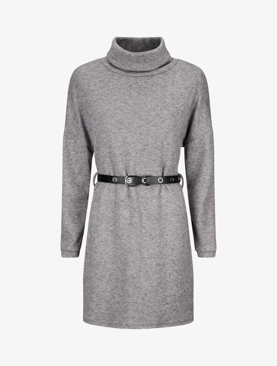 Robe pull à col roulé - Gris chiné - 1