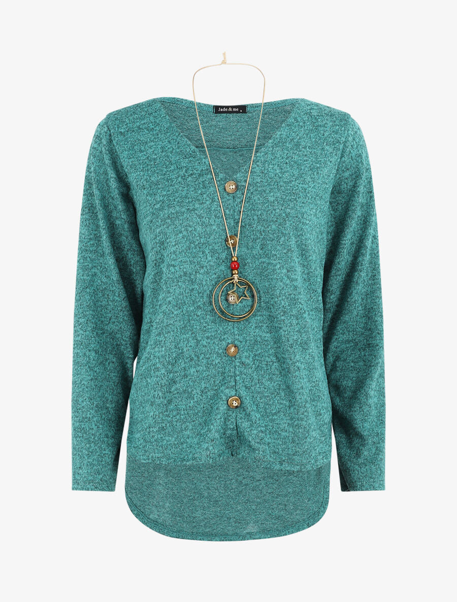 Pull ample à boutons décoratifs - Turquoise - 5