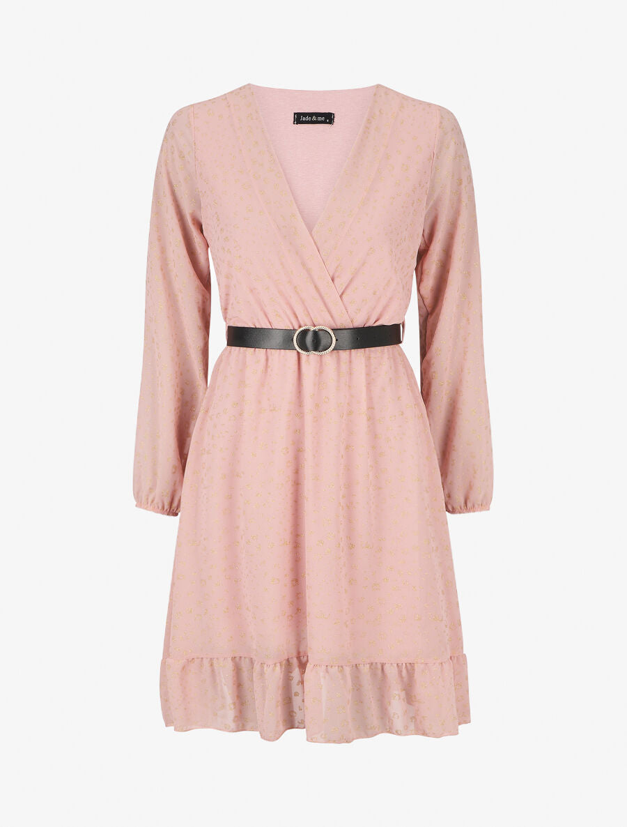 Robe mi-longue cache-coeur à imprimé graphique doré - Rose - 1
