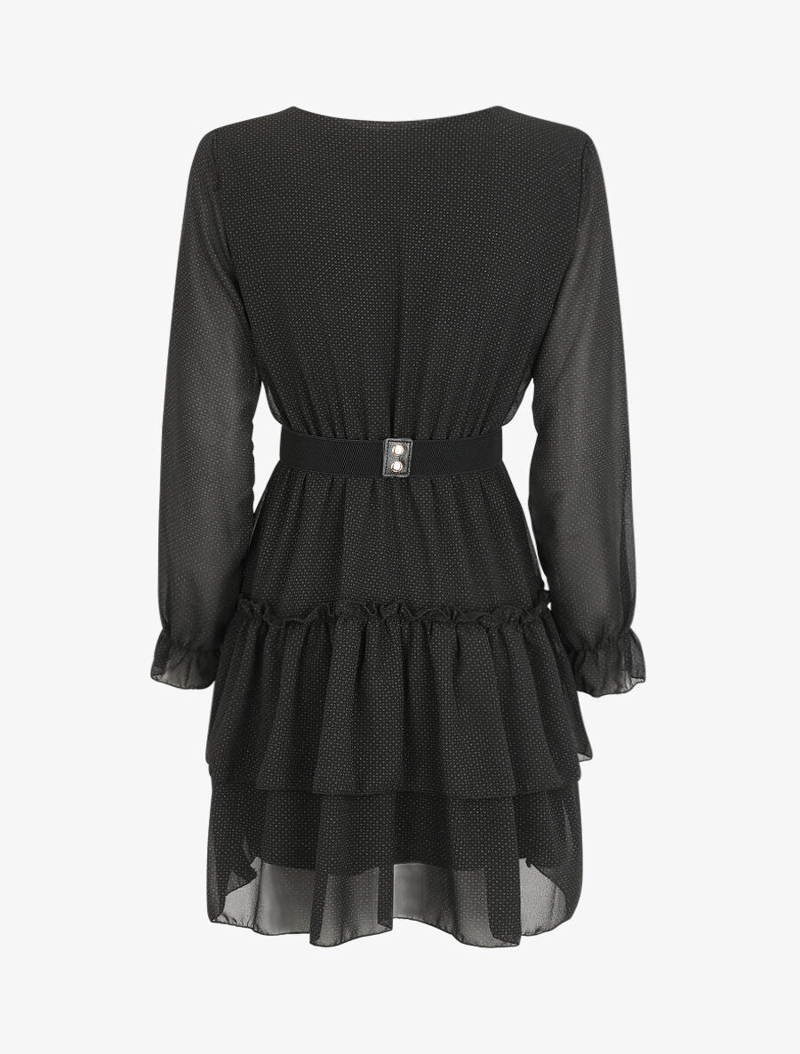 Robe à col cache-coeur volantée - Noir - 2