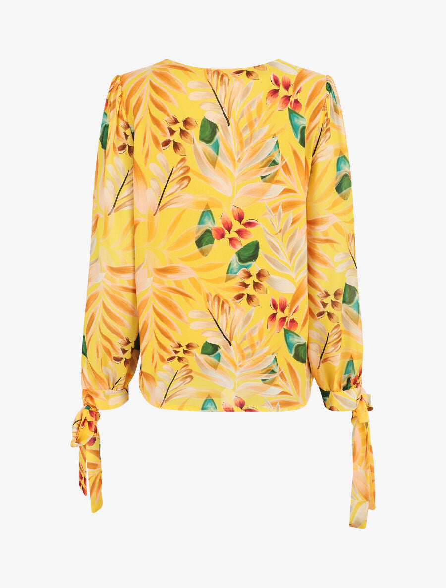 Top col V imprimé feuilles - Jaune - 2
