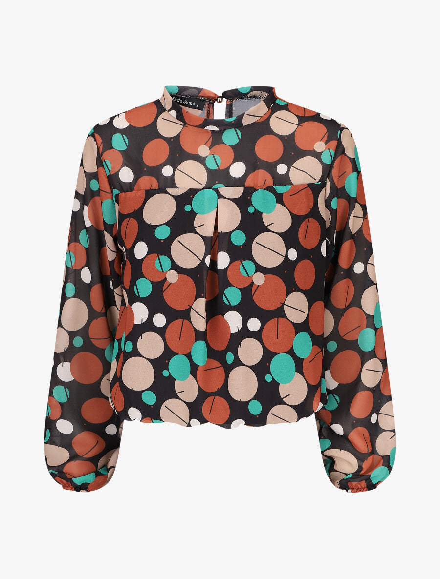 Blouse en voile imprimé rétro - Noir - 4