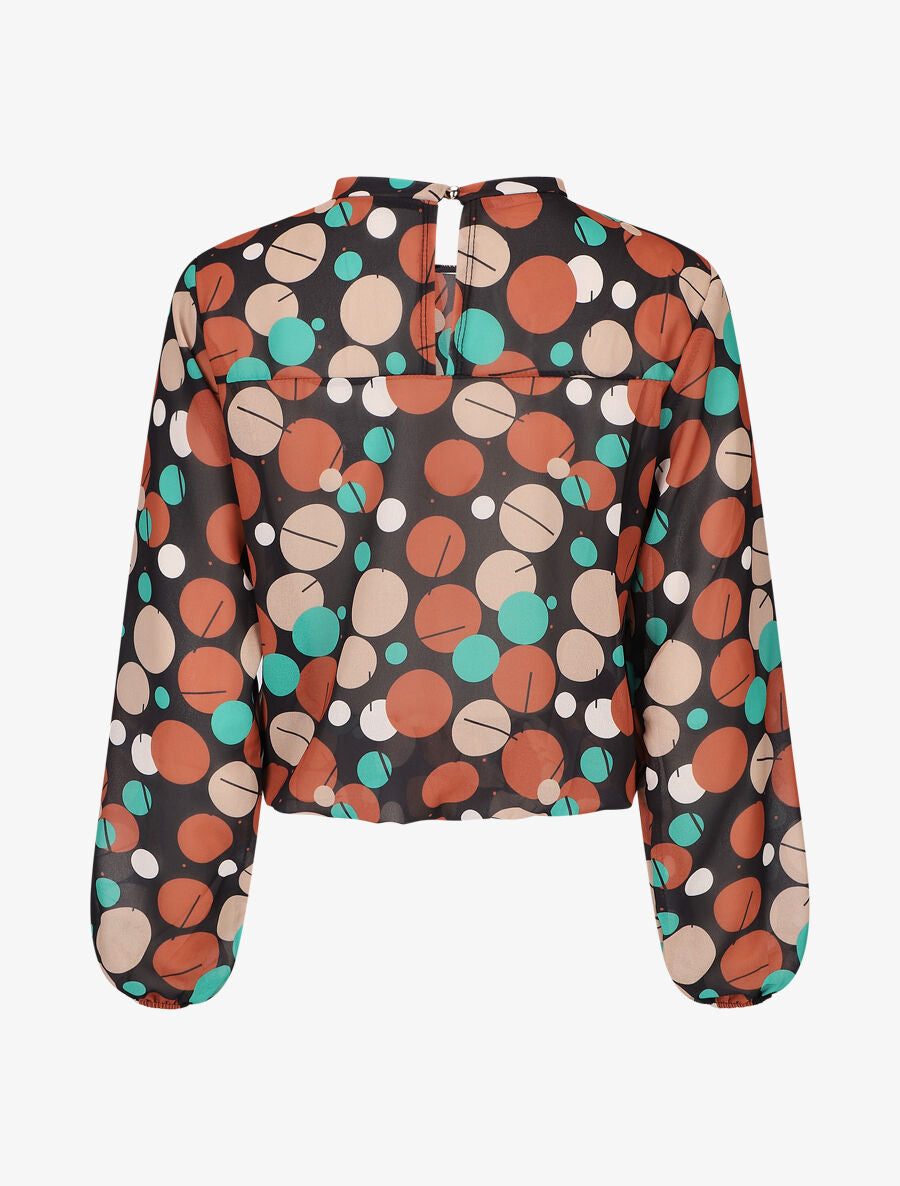 Blouse en voile imprimé rétro - Noir - 2