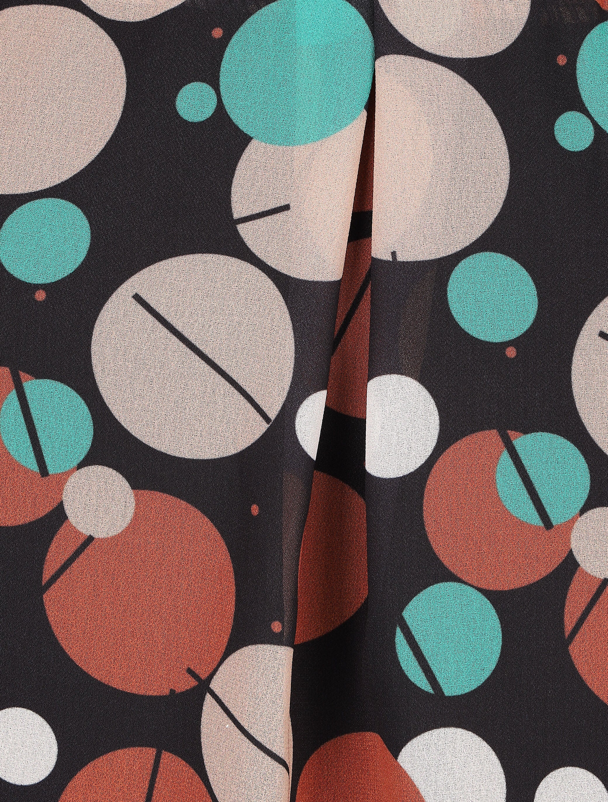 Blouse en voile imprimé rétro - Noir - 3